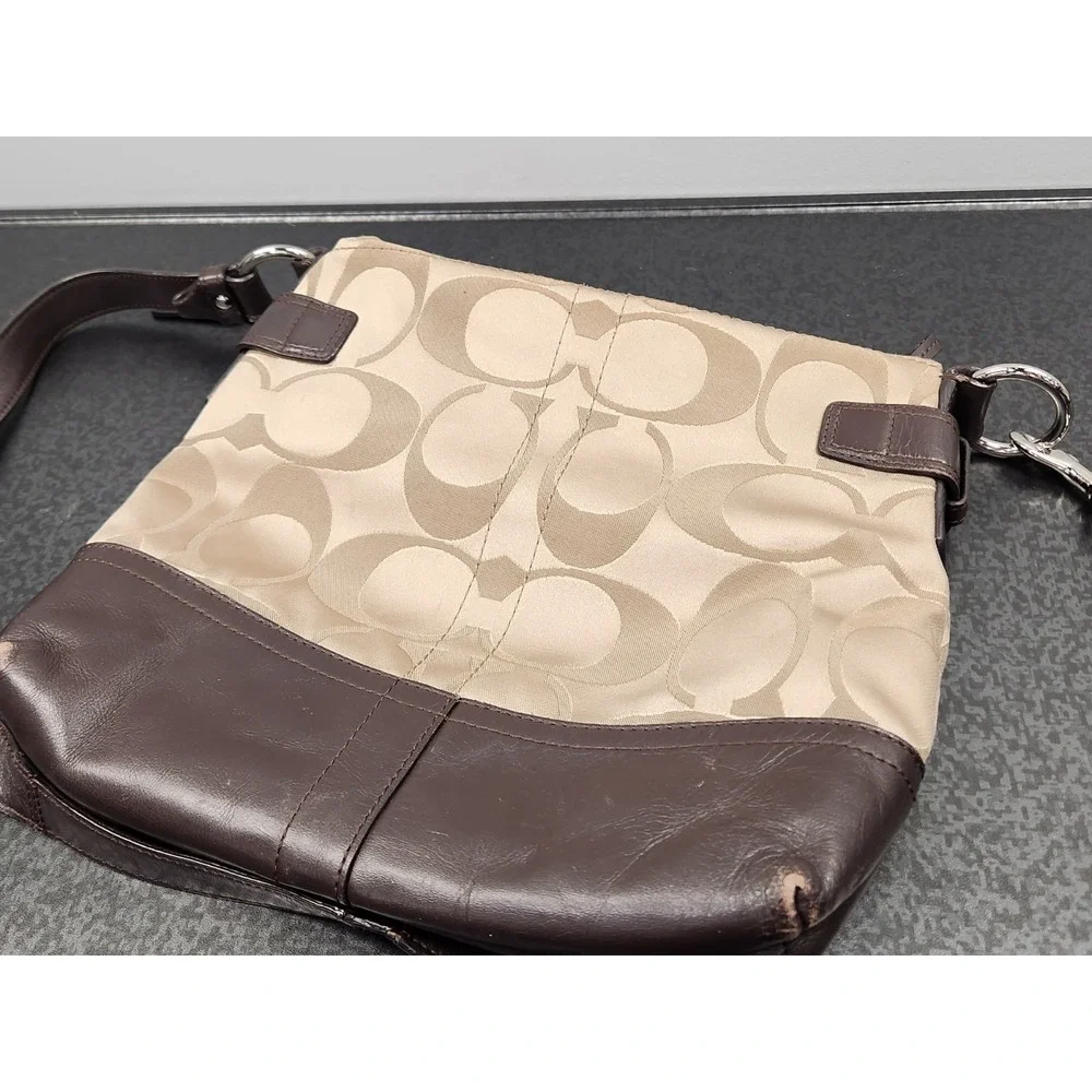 Coach Signature Leather Sateen Tan Brown F18862 Crossbody Bag Convertible Strap